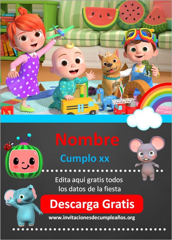 ▷ Invitación de cumpleaños cocomelon